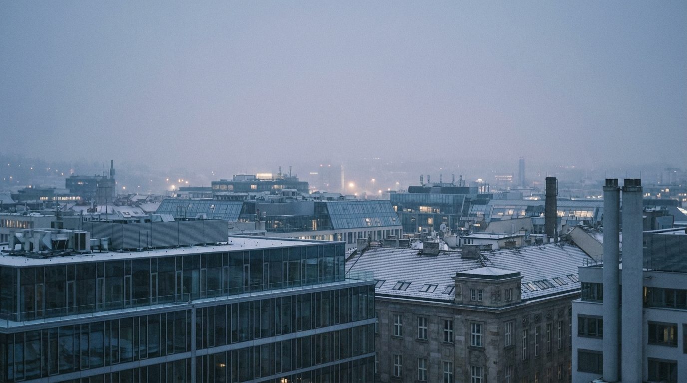 Prague rooftops at dusk